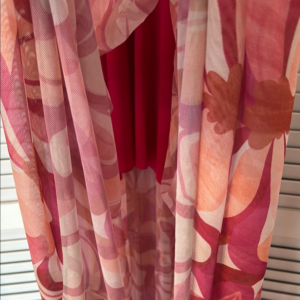 Pink and White Floral Wrap Gown with Bishop Sleeves - Picture 4 of 13